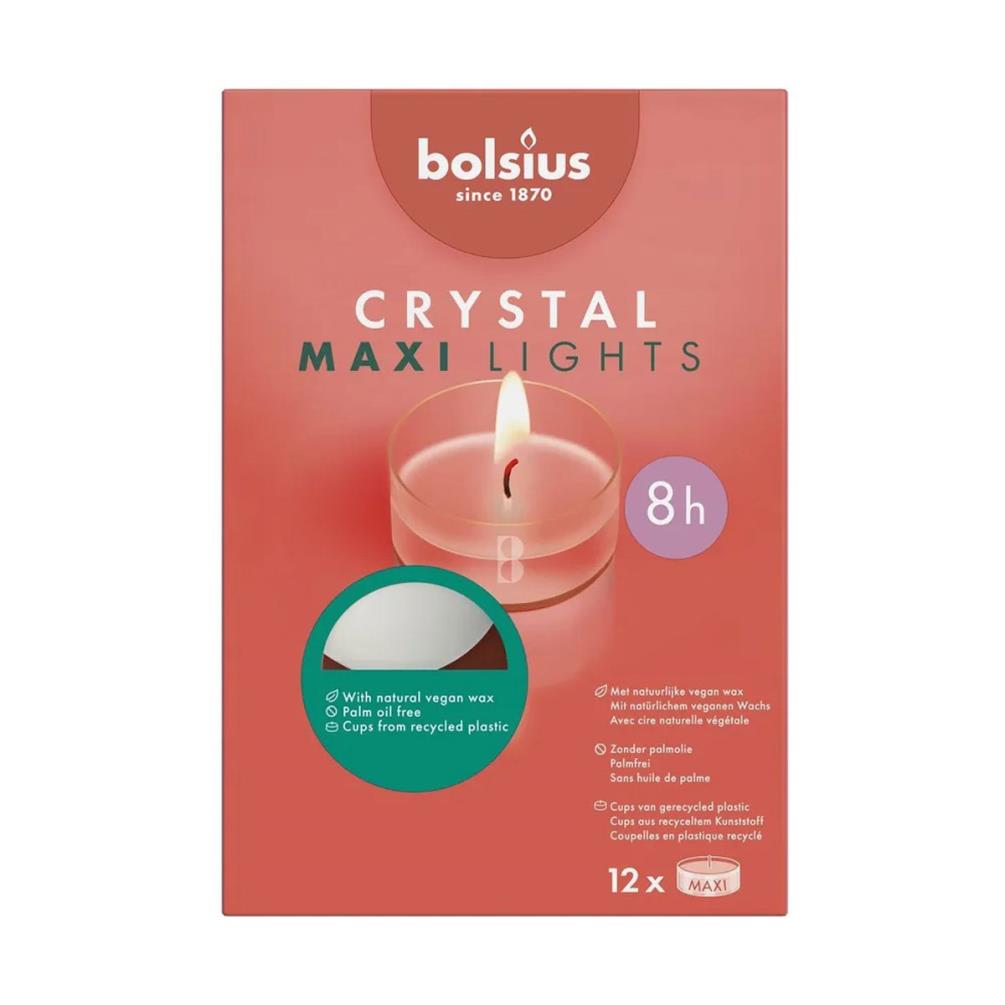 Bolsius Clear Crystal Cup 8 Hour Maxi Tealights (Pack of 12) £9.89